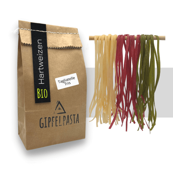 Im Tris sind die besten Tagliatelle in einer Packung Bio Pasta kombiniert.