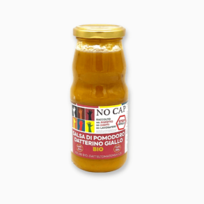 Diese Bio Tomatensoße von NoCap wird aus gelben Datteltomaten hergestellt.